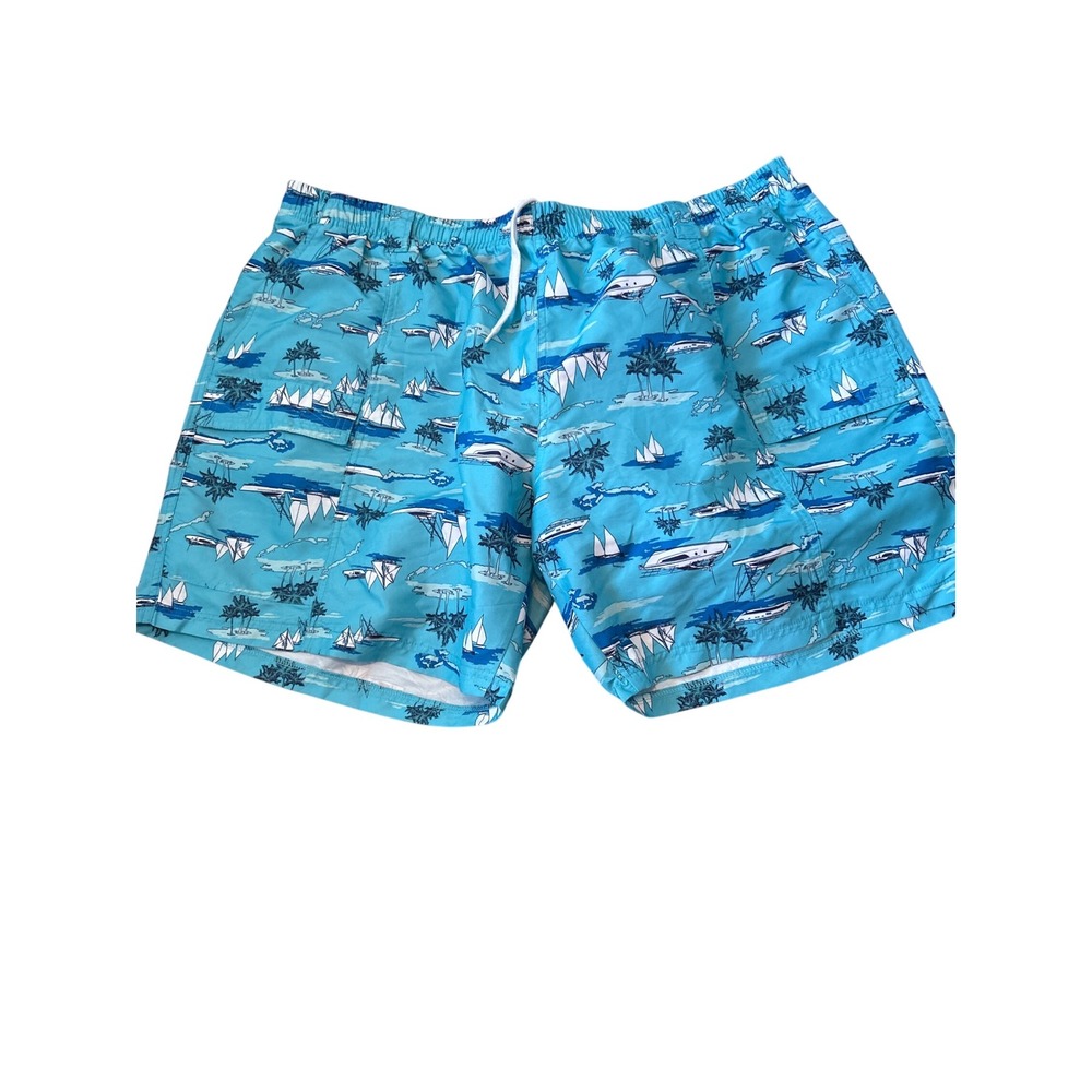 West Marine Jetty Swim Trunks Boats‎ Palm Trees Beach Blue XXL